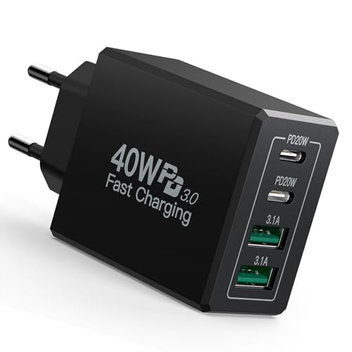 USB C Ladegerät, 40W 4-Port Stecker mit PD+QC, Schnellladegerät USB Mehrfach Ladegerät USBC Netzteil für iPhone 15 14 13 Pro Max XS X 8, Samsung Galaxy S23 S22, Huawei, Handy Ladeadapter Ladestecker USB C Ladegerät, 40W 4-Port Stecker mit PD+QC, Schnellladegerät USB Mehrfach Ladegerät USBC Netzteil für iPhone 15 14 13 Pro Max XS X 8, Samsung Galaxy S23 S22, Huawei, Handy Ladeadapter Ladestecker von Yosou