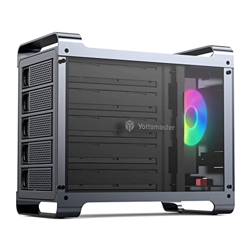 5 Fach FestplattenGehäuse, Yottamaster Spielorientiert Aluminium Externes Festplattengehäuse für 5 X3.5/2.5" HDD/SSD, Externes Speichersystem für Spiele mit 80mm Leise RGB Lüfter & 150W Innennetzteil von Yottamaster