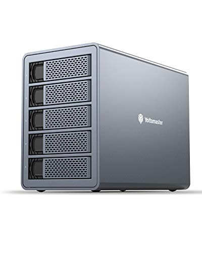 Yottamaster Aluminum 5 Bay Festplattengehäuse, Externes Festplatte Gehäuse für 2.5"/3.5" HDD & SSD, Unterstützung 5X18TB, 80mm Leise Lüfter Innerhalb, EU Plug, [Festplatten Nicht enthalten]-FS5U3 von Yottamaster