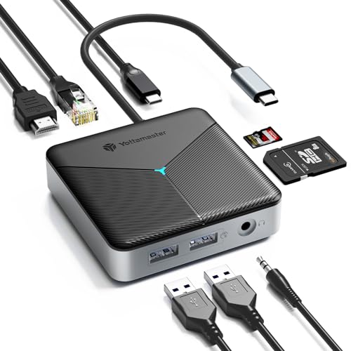 Yottamaster Docking Station UBS C, 8 in 1 USB C Hub Multiport Adapter mit SD und TF Kartenlesern, 4K HDMI, 2 USB-A 3.0, Gigabit-Ethernet, AUX, 100W PD, Kompatibel mit MacBook/Dell/HP/Surface/Lenovo von Yottamaster