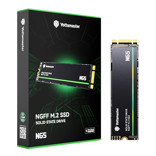 Yottamaster NG5 1TB M.2 SATA SSD, M.2 2280 NGFF SSD SATA III 6 Gbit/s Interne Solid State Drive, Lese-/Schreibgeschwindigkeit von bis zu 500/450 MB/s, M.2 SATA SSD mit B+M Key für Laptop-PC-Desktop von Yottamaster