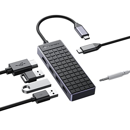 Yottamaster USB C Hub, 6-in-1 USB C Adapter, 100W Power Delivery USB3.0 Typ C Dock, Kompatibel mit Windows/Mac OS/Android unterstützt 4K@30Hz HDMI/3.5mm Audio/USB-A3.0×3 von Yottamaster