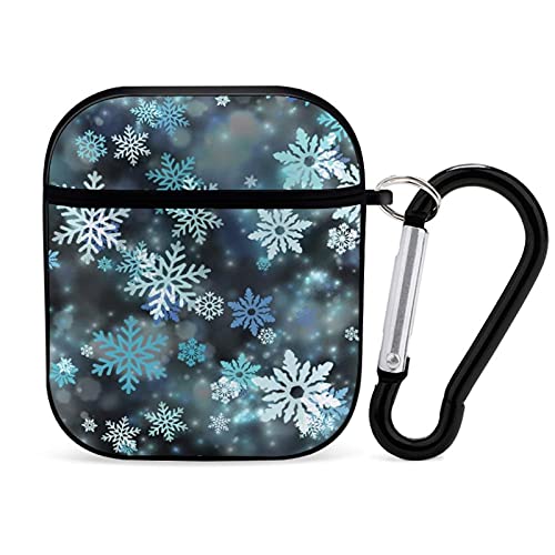 YouTary Winter Snowflakes Sparkle Sky Christmas Pattern Airpods 1 & 2 Case Cover, Apple AirPod Headphone Cover Unisex Personalized Shockproof Protective Wireless Charging Accessories with Keychain von YouTary