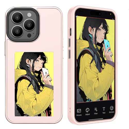 Youery Ink Screen Smartphone-Hülle, Kompatibel mit iPhone, von 3,5-Zoll-Bildern auf der Hülle, Custom Image Display AI Cell Phone Case, Anti-Drop TPU Rubber DIY Phone Case (Rosa, iPhone15 Pro Max) von Youery