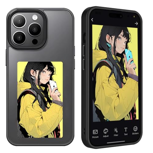 Youery Ink Screen Smartphone-Hülle, Kompatibel mit iPhone, von 3,5-Zoll-Bildern auf der Hülle, Custom Image Display AI Cell Phone Case, Anti-Drop TPU Rubber DIY Phone Case (Schwarz, iPhone14 Pro Max) von Youery