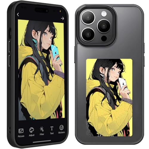 Youery Ink Screen Smartphone-Hülle, Kompatibel mit iPhone, von 3,5-Zoll-Bildern auf der Hülle, Custom Image Display AI Cell Phone Case, Anti-Drop TPU Rubber DIY Phone Case (Schwarz, iPhone15 Pro Max) von Youery