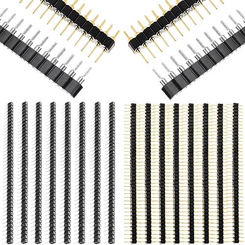 Youmile 20 Stück 2,54 mm Stiftleiste runde männliche und weibliche 0,1 Zoll weibliche/männliche Stifte, gerade, einreihig, Sortimentskit 40 P vergoldet, männlich, verzinnt, weiblich, Stiftleiste von Youmile