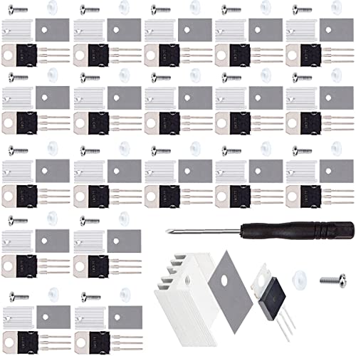 Youmile 20 Stück LM317T einstellbarer positiver Spannungsregler 3-Terminal 1.2-37V 1.5A IC LM317 Chip TO-220 mit Kühlkörper-Schraubenscheibe Gummi-Silikon-Schraubendreher von Youmile