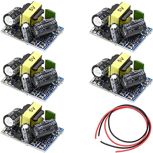 Youmile 5 Stück AC-DC 5 V 700 mA 3,5 W Buck-Modul Netzteil Buck Converter Step-Down-Modul mit rotem und schwarzem Kabel von Youmile