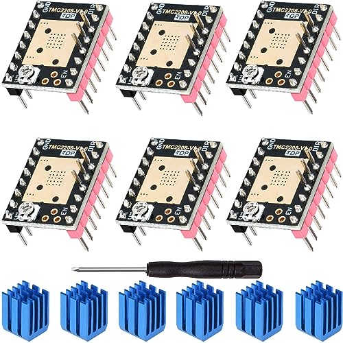 Youmile 6 Stück TMC2208 V3.0 Schrittmotor-Treibermodul UART-Modus Mute-Treiber mit Kühlkörper-Schraubendreher für BTT Octopus SKR V1.4 Turbo Manta M4P/8P 3D-Drucker-Motherboard von Youmile