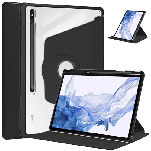 Drehbare Hülle für Samsung Galaxy Tab S9 11 Zoll 2023 mit Stifthalter - 360 Grad drehbarer Ständer Schutzhülle mit transparenter Rückseite & Smart Sleep/Wake Cover (Schwarz) von Youngme