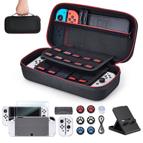 Younik Switch OLED-Zubehör-Bundle, 16 in 1 Switch-Zubehör-Set enthält Switch OLED-Tragetasche, Schutzhülle für Konsole & J-Con, Bildschirmschutz, Verstellbarer Ständer, Switch Game Case und mehr von Younik