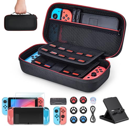 Younik Switch Zubehör Bundle, 16 in 1 Switch-Zubehör-Set enthält Switch Tragetasche, Schutzhülle für Konsole & J-Con, Bildschirmschutz, Verstellbarer Ständer, Switch Game Case und mehr von Younik