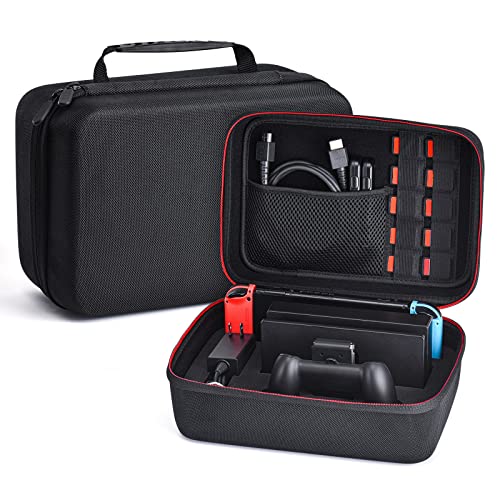 Younik Tasche für NS Switch/Switch OLED Deluxe Harte Schalle Hülle für die NS Switch Konsolle, Switch Dock, Netzteil, HDMI Kabel, Pro Kontrolleur und 10 Game Cart (Black) von Younik