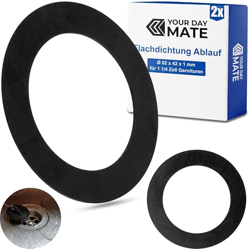 Flachdichtung für Ablaufventil, 2 Stück, Ø 62 x 42 x 1 mm, für 1 1/4 Zoll Waschtisch Garnituren, Spültisch Ablauf Ventil Ersatz Dichtung, Dichtungssatz Küchenarmatur, Dichtring Installationssystem von Your Day Mate