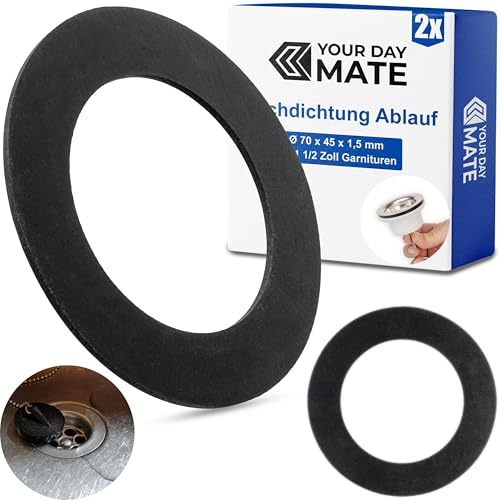 Flachdichtung für Ablaufventil, 2 Stück, Ø 70 x 45 x 1,5 mm, für 1 1/2 Zoll Spülbecken Garnituren, Spültisch Ablauf Ventil Ersatz Dichtung, Dichtungssatz Küchenarmatur, Dichtring Installationssystem von Your Day Mate