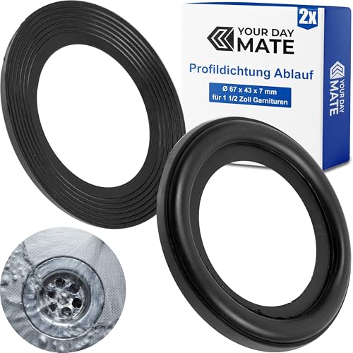Profildichtung für Ablaufventil, 2 Stück, Ø 67 x 43 x 7 mm, für 1 1/2 Zoll Spülbecken Garnituren, Spültisch Ventilunterteil Ersatz Dichtung, Dichtungssatz Küchenarmatur, Dichtring Installationssystem von Your Day Mate