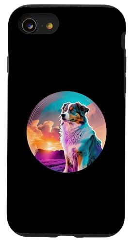 Australian Shepherd mit einer Vintage-80er-Ästhetik Hülle für iPhone SE (2020) / 7 / 8 von Your Favorite Dog in Synthwave Aesthetic