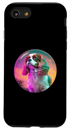Cavalier King Charles Spaniel Synthwave 80er Jahre Ästhetik Hülle für iPhone SE (2020) / 7 / 8 von Your Favorite Dog in Synthwave Aesthetic