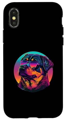 Rottweilers Synthwave-Traumlandschaft Hülle für iPhone X/XS von Your Favorite Dog in Synthwave Aesthetic