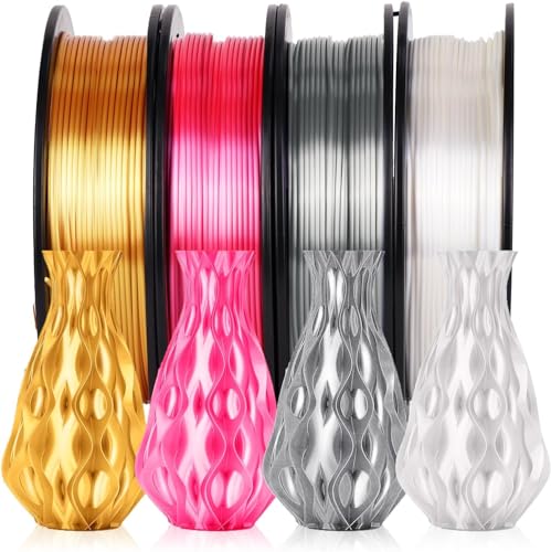 YOUSU 3D Printer Filament Bundle Multicolor PLA Filament 1.75mm Silk PLA Filament 4 Color Pack 4x250g (Gold, Silver, Pink, White) Shiny PLA Filament for 3D Printer&3D pen von Yousu