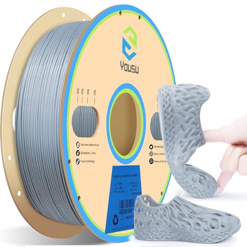 YOUSU Flexibles TPU-3D-Drucker-Filament, grau TPU-Filament, 1,75 mm, 1 kg, Maßgenauigkeit +/- 0,03 mm, 95 A Shore-Härte und gute Schichtverbindungsleistung. von Yousu