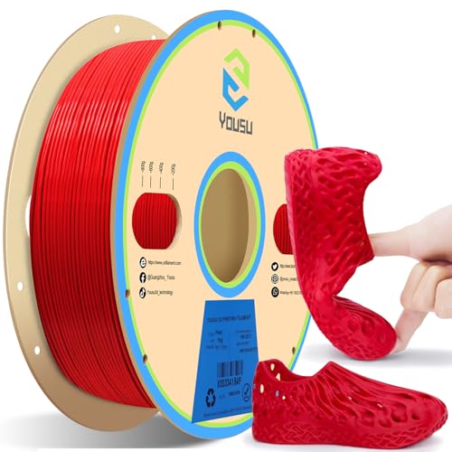 YOUSU Flexibles TPU-3D-Drucker-Filament, rotes TPU-Filament, 1,75 mm, 1 kg, Maßgenauigkeit +/- 0,03 mm, 95 A Shore-Härte und gute Schichtbindungsleistung. von Yousu