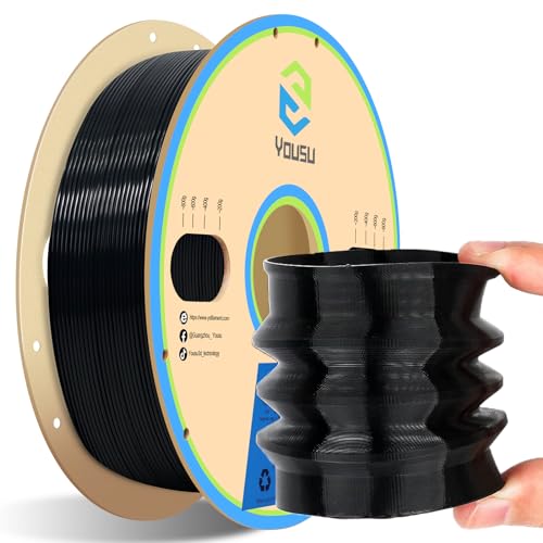 YOUSU Flexibles TPU-3D-Drucker-Filament, schwarzes TPU-Filament, 1,75 mm, 1 kg, Maßgenauigkeit +/- 0,03 mm, 95 A Shore-Härte und gute Schichtbindungsleistung. von Yousu