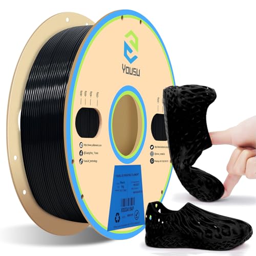 YOUSU Flexibles TPU-3D-Drucker-Filament, schwarzes TPU-Filament, 1,75 mm, 1 kg, Maßgenauigkeit +/- 0,03 mm, 95 A Shore-Härte und gute Schichtbindungsleistung. von Yousu