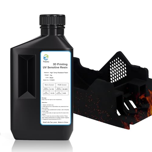 YOUSU High-Temp Resistant Tough 3D Printer Resin - Up to 220°C, 3D Printing Resin for Engineering, Industrial Applications, Black 1000g von Yousu