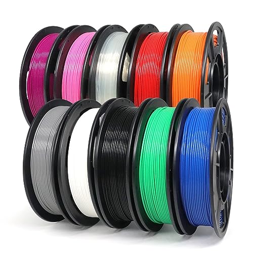 YOUSU pla plus filament 1.75, 3d drucker filament, 3d filament pla+ bündel, 250gx10 rollen (Schwarz/Weiß/Grau/Rot/Blau/Grün/Orange/Rosa/Lila/Transparent) von Yousu