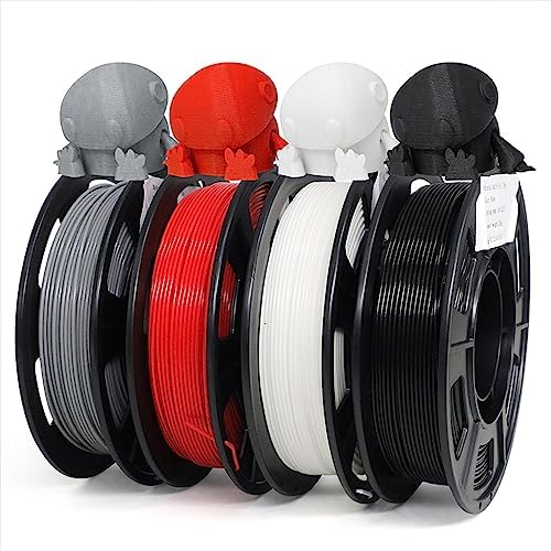 YOUSU PLA Plus (PLA+) Filament 1,75mm 4x250g Spule (2,2 lbs), Professionelles Hochfestes 3D Drucker Filament (Schwarz/Weiß/Grau/Rot) von Yousu