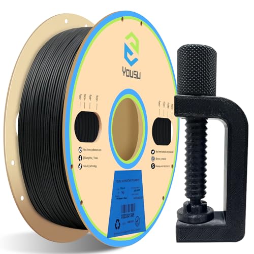 YOUSU Polypropylene PP Filament 1.75mm (± 0.03) for 3D Printer Included Build Sheet, Semi-Flexible Ultra Tough Filament, Black 1kg (2.2lbs) von Yousu