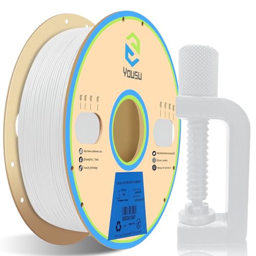 YOUSU Polypropylene PP Filament 1.75mm (± 0.03) for 3D Printer Included Build Sheet, Semi-Flexible Ultra Tough Filament, White 1kg (2.2lbs) von Yousu