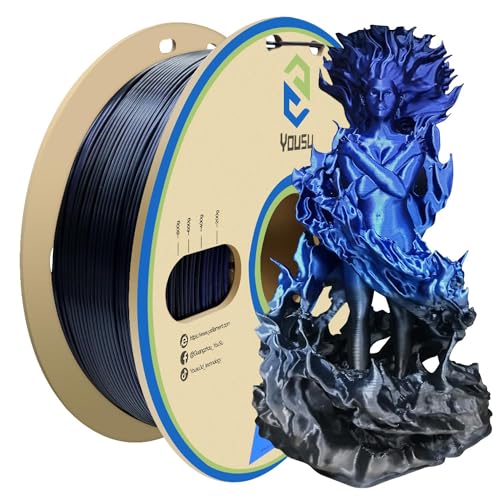 YOUSU Seide zweifarbiges PLA-Filament 1,75 mm 1kg, Maßgenauigkeit +/- 0,03 mm 3D-Druckerfilament, verwendet für 5D-Drucker, echte Seide zweifarbig Schwarz Blau von Yousu