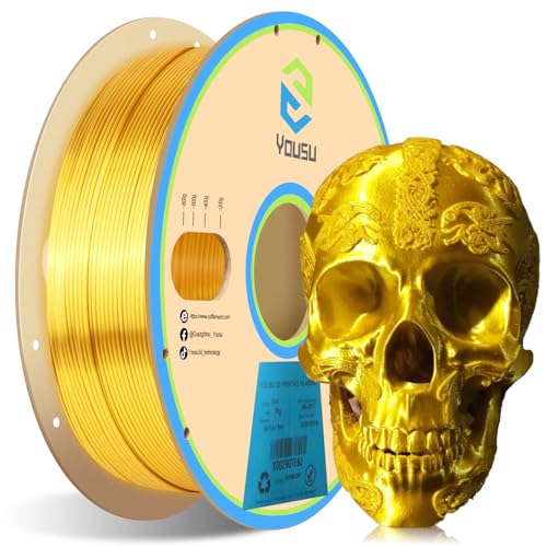 YOUSU Seiden 3D Drucker Filament, Glänzendes Seiden Gold PLA Filament 1,75mm 1kg(2,2lbs), Starke Bindung und Überhangleistung, Kompatibel mit den Meisten 3D Druckern von Yousu
