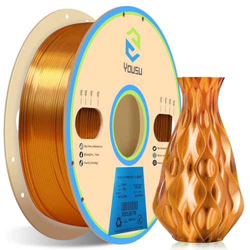 YOUSU Seiden 3D Drucker Filament, Glänzendes Seiden Kupfer PLA Filament 1,75mm 1kg(2,2lbs), Starke Bindung und Überhangleistung, Kompatibel mit den Meisten 3D Druckern von Yousu