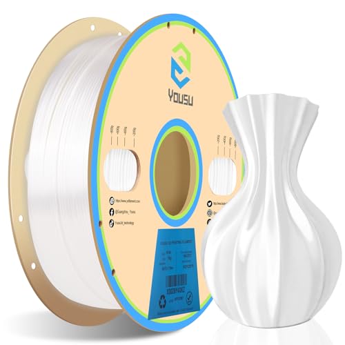YOUSU Seiden 3D Drucker Filament, Glänzendes Seiden Weiß PLA Filament 1,75mm 1kg(2,2lbs), Starke Bindung und Überhangleistung, Kompatibel mit den Meisten 3D Druckern von Yousu