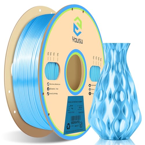 YOUSU Silk 3D Printer Filament,Shiny Silk Blue PLA Filament 1.75mm 1kg Spool (2.2lbs), Strong Bonding and Overhang Performance,Compatible with Most of 3D Printer von Yousu