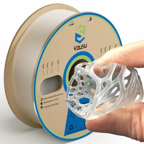 YOUSU TPU Filament 1,75 mm Flexibles TPU Rolle Weiches 3D-Drucker-Filament, 1kg Spule (2,2 lbs),Transparent von Yousu