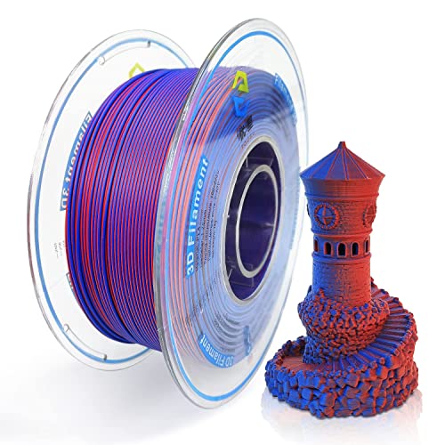 YOUSU Zweifarbiges Seiden PLA Filament 1.75mm, 3D Drucker Filament 1kg (2.2LBS), Maßgenauigkeit +/- 0,03 mm (Matt Rot/Blau) von Yousu