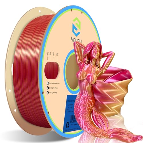 YOUSU Zweifarbiges Seiden PLA Filament 1.75mm,3D Drucker Filament 1kg (2.2LBS), Maßgenauigkeit +/- 0,03 mm (Seiden Rosa/Gold) von Yousu
