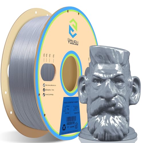 YOUSU verhedderungsfreies PVB-Filament 1,75 mm für 3D-Drucker und 3D-Stift, druckt wie PLA-Filament 1,75, leicht zu glätten mit IPA-Alkohol, glänzende Oberfläche, Silber, 1 kg (2,2 lbs) von Yousu