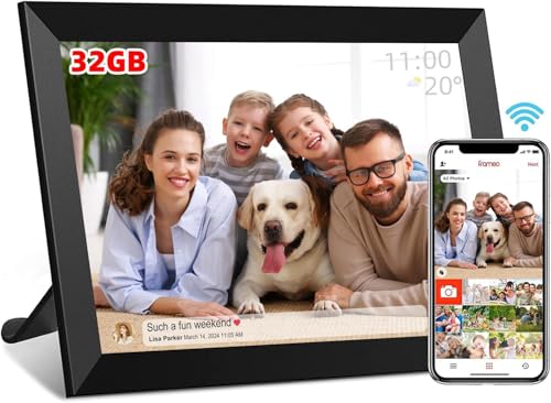 YOUYU Digitaler Bilderrahmen 10 Zoll WiFi, Touch Elektronischer Bilderrahmen, Digitalen Fotorahmen mit 32GB Speicher, Teilen von Fotos Diashow und Videos überall über Frameo APP - Schwarz von Youyu