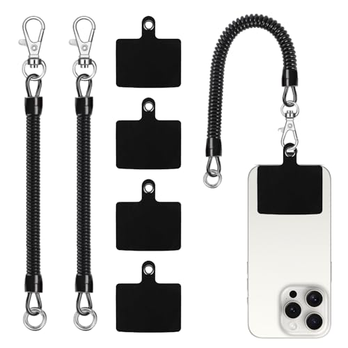Yphzmtz 2 Stk Handykette Einziehbares dehnbares Lanyard Anti-Lost Lanyard universale phone chain Schlüsselband Schlüsselanhänger kompatibel mit Alle Smartphones (4 Einlagen,Schwarz*2) von Yphzmtz