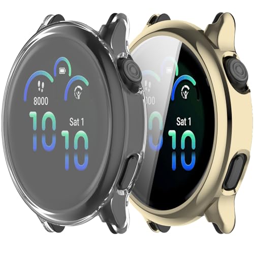 2Pack Hülle Kompatibel mit Garmin Vivoactive 6 Bildschirmschutzhülle Weiche TPU überzogen All-Around Schutzschirm Abdeckung Stoßfänger stoßdicht Anti-Drop für Frauen Männer (Clear Gold) von Yrzper