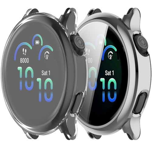 2Pack Hülle Kompatibel mit Garmin Vivoactive 6 Bildschirmschutzhülle Weiche TPU überzogen All-Around Schutzschirm Abdeckung Stoßfänger stoßdicht Anti-Drop für Frauen Männer (Clear Silber) von Yrzper
