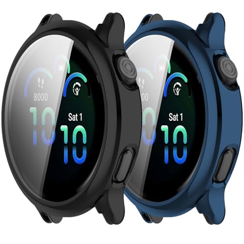 2Pack Hülle Kompatibel mit Garmin Vivoactive 6 Bildschirmschutzhülle Weiche TPU überzogen All-Around Schutzschirm Abdeckung Stoßfänger stoßdicht Anti-Drop für Frauen Männer (Schwarz blau) von Yrzper