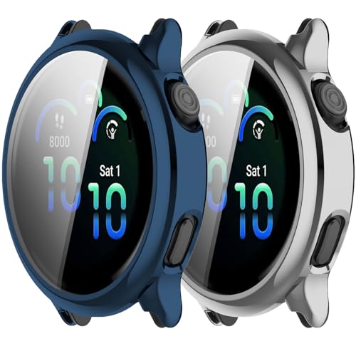 2Pack Hülle Kompatibel mit Garmin Vivoactive 6 Bildschirmschutzhülle Weiche TPU überzogen All-Around Schutzschirm Abdeckung Stoßfänger stoßdicht Anti-Drop für Frauen Männer (Silberblau) von Yrzper