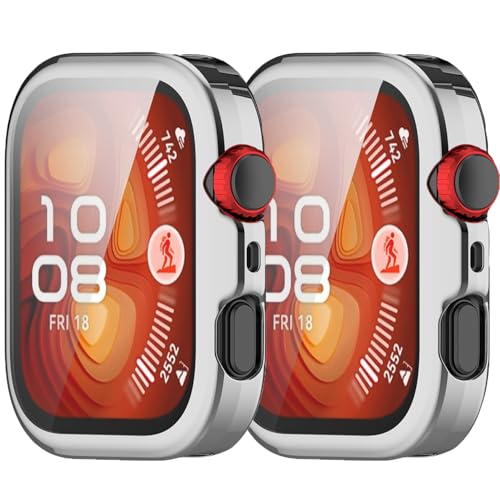 2Pack Hülle Kompatibel mit Huawei Watch FIT 4 Bildschirmschutzhülle Weiche TPU überzogen All-Around Schutzschirm Abdeckung Stoßfänger stoßdicht Anti-Drop für Frauen Männer (2Silber) von Yrzper
